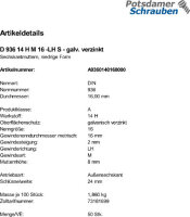 50 Sechskantmuttern DIN 936 14 H M16 -LH verzinkt Stahl