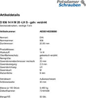 50 Sechskantmuttern DIN 936 14 H M20 -LH verzinkt Stahl