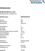 100 Sechskantmuttern DIN 936 22 H M18x1,5 Stahl