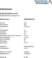50 Sechskantmuttern DIN 936 22 H M22x1,5 Stahl
