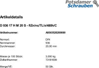 50 Sechskantmuttern DIN 936 17H M20 zinklamellenbeschichtet flZn Stahl