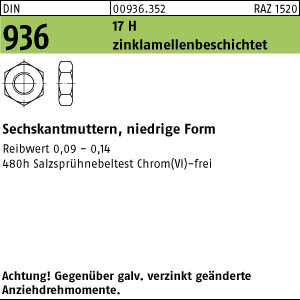 50 Sechskantmuttern DIN 936 17H M24 zinklamellenbeschichtet flZn Stahl