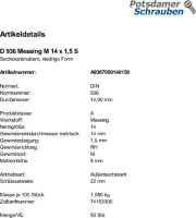 50 Sechskantmuttern DIN 936 Messing M14x1,5 Ms
