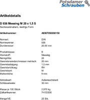 25 Sechskantmuttern DIN 936 Messing M20x1,5 Ms