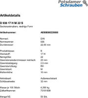 50 Sechskantmuttern DIN 936 17H M22 Stahl