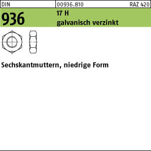 1000 Sechskantmuttern DIN 936 17H M8 verzinkt Stahl