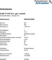 100 Sechskantmuttern DIN 936 17H M14 verzinkt Stahl