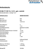 100 Sechskantmuttern DIN 936 17H M12x1,5 verzinkt Stahl