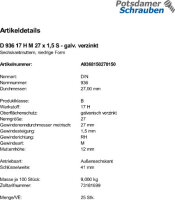 25 Sechskantmuttern DIN 936 17H M27x1,5 verzinkt Stahl