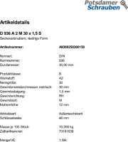 1 Sechskantmuttern DIN 936 A2 M30x1,5 V2A Edelstahl