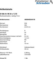 1 Sechskantmuttern DIN 936 A4 M24x1,5 V4A Edelstahl