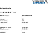 1 Kronenmuttern DIN 937 17H M40x1,5 Stahl