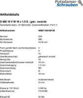 50 Sechskantmuttern DIN 980 10 V M16x1,5 verzinkt Stahl