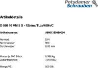 500 Sechskantmuttern DIN 980 10 VM8...