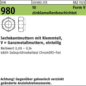 50 Sechskantmuttern DIN 980 10 VM20 zinklamellenbeschichtet Stahl