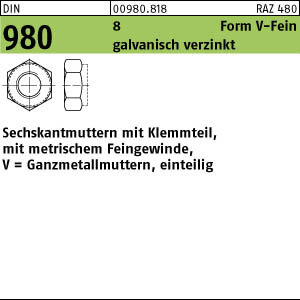 50 Sechskantmuttern DIN 980 8 V M20x1,5 verzinkt Stahl
