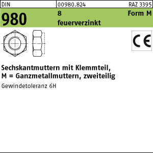 100 Sechskantmuttern DIN 980 8 MM5 feuerverzinkt Gew.Torxoleranz 6H tZn Stahl