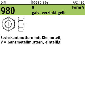 250 Sechskantmuttern DIN 980 8 V M12 verzinkt gelb chrom. C Stahl