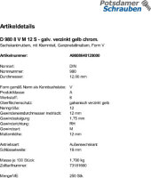 250 Sechskantmuttern DIN 980 8 V M12 verzinkt gelb chrom. C Stahl