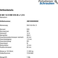 1 Nutmuttern DIN 981 14 H KM9 M45x1,5 Stahl