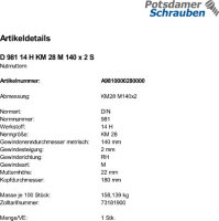 1 Nutmuttern DIN 981 14 H KM28 M140x2 Stahl