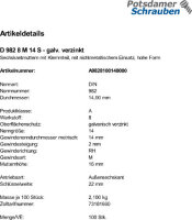 100 Sechskantmuttern DIN 982 8 M14 verzinkt Stahl