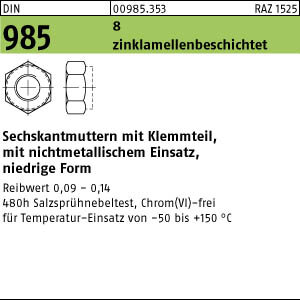 500 Sechskantmuttern DIN 985 Kl. 8 zinklamellenbeschichtet M10