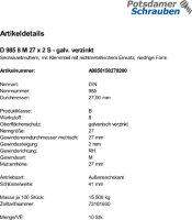 10 Feingewinde Sechskantmuttern DIN 985 Kl. 8 verzinkt M27x2