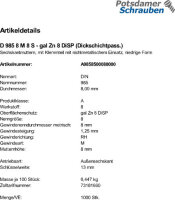 1000 Sechskantmuttern DIN 985 Kl. 8 DiSP M8