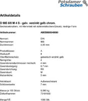 1000 Sechskantmuttern DIN 985 Kl. 6/8 gelb verzinkt M4