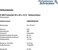 50 Stützscheiben DIN 988 Federstahl 65x85x3,5