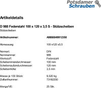 25 Stützscheiben DIN 988 Federstahl 100x120x3,5