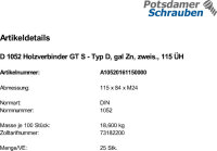 25 Holzverbinder DIN 1052 Holzverbinder GT Typ D, 115