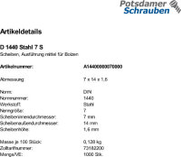 1000 Scheiben für Bolzen DIN 1440 Stahl 7