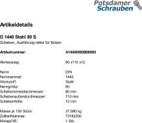 1 Scheiben für Bolzen DIN 1440 Stahl 80