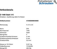 250 Scheiben für Bolzen DIN 1440 Stahl 4