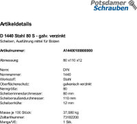 1 Scheiben für Bolzen DIN 1440 verzinkt 80