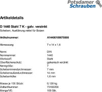 100 Scheiben für Bolzen DIN 1440 verzinkt 7
