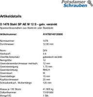 1 SpannschlÃ¶sser DIN 1478 Stahl SP AE M12...
