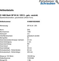 1 Spannschlossmuttern DIN 1480 Stahl SP M24 / 255 verzinkt