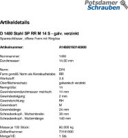 1 Spannschlossmuttern DIN 1480 Stahl SP RR M14 verzinkt