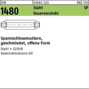 1 Spannschlossmuttern DIN 1480 Stahl ÃœZ SP M20 / 200 feuerverzinkt, Gew.Torxol. 6H tZn