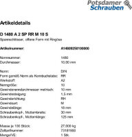 1 Spannschlossmuttern DIN 1480 A2 SP RR M10 V2A Edelstahl