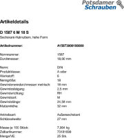 25 Hutmuttern DIN 1587 Kl. 6 Stahl M18