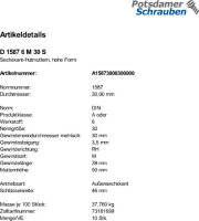 10 Hutmuttern DIN 1587 Kl. 6 Stahl M30