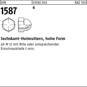 100 Hutmuttern DIN 1587 Kl. 6 Stahl M3