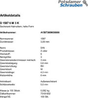 100 Hutmuttern DIN 1587 Kl. 6 Stahl M3