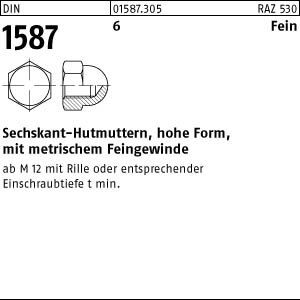 100 Feingewinde Hutmuttern DIN 1587 Kl. 6 Stahl M8x1