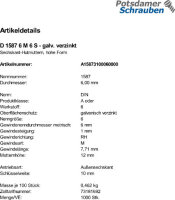 1000 Hutmuttern DIN 1587 Kl. 6 verzinkt M6