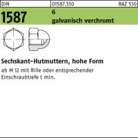 100 Hutmuttern DIN 1587 Kl. 6 verchromt M5